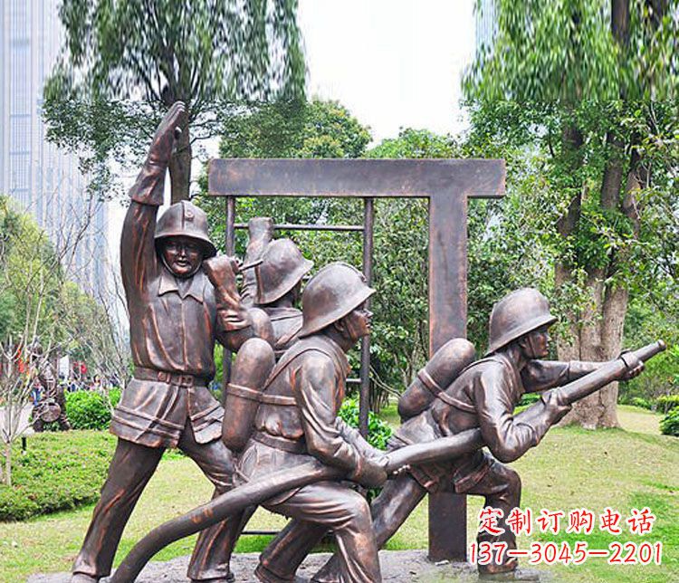 辽阳消防员人物铜雕 (2)