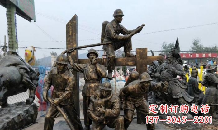 辽阳消防战士人物铜雕