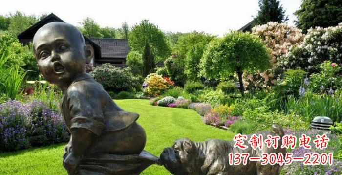 辽阳小狗叼小孩裤子童趣铜雕