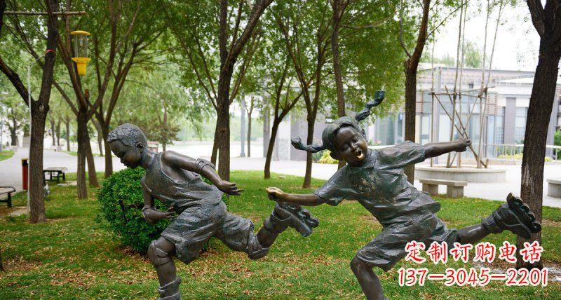 辽阳小孩人物玩轮滑铜雕