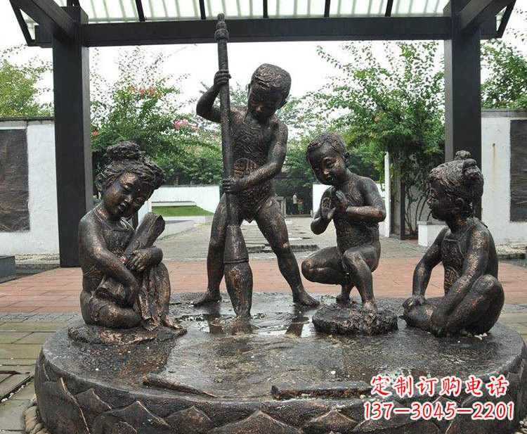 辽阳小孩写大字铜雕小品