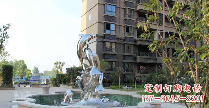 辽阳小区不锈钢跳跃海豚景观雕塑