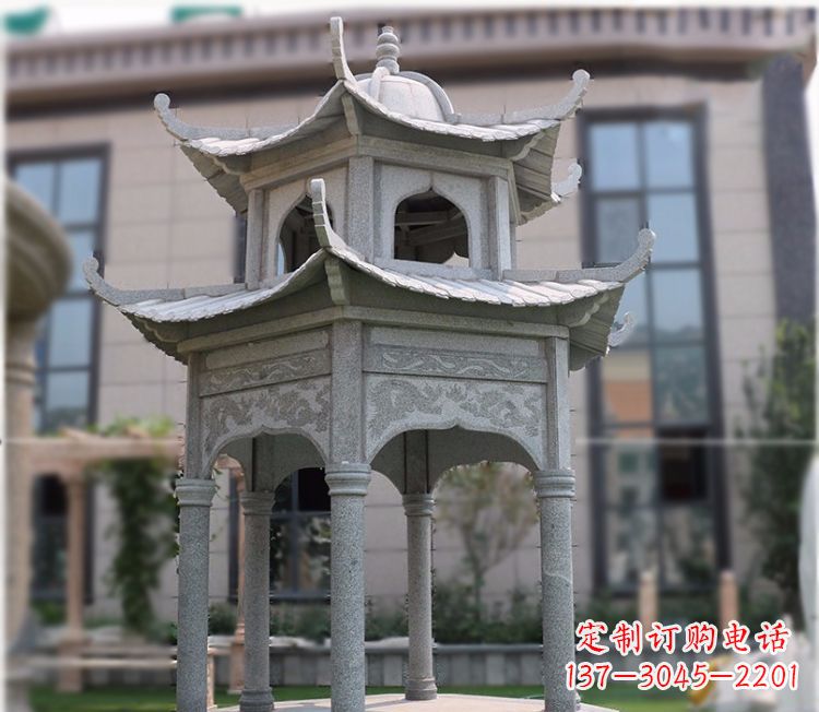 辽阳小区大理石六角石雕双层凉亭