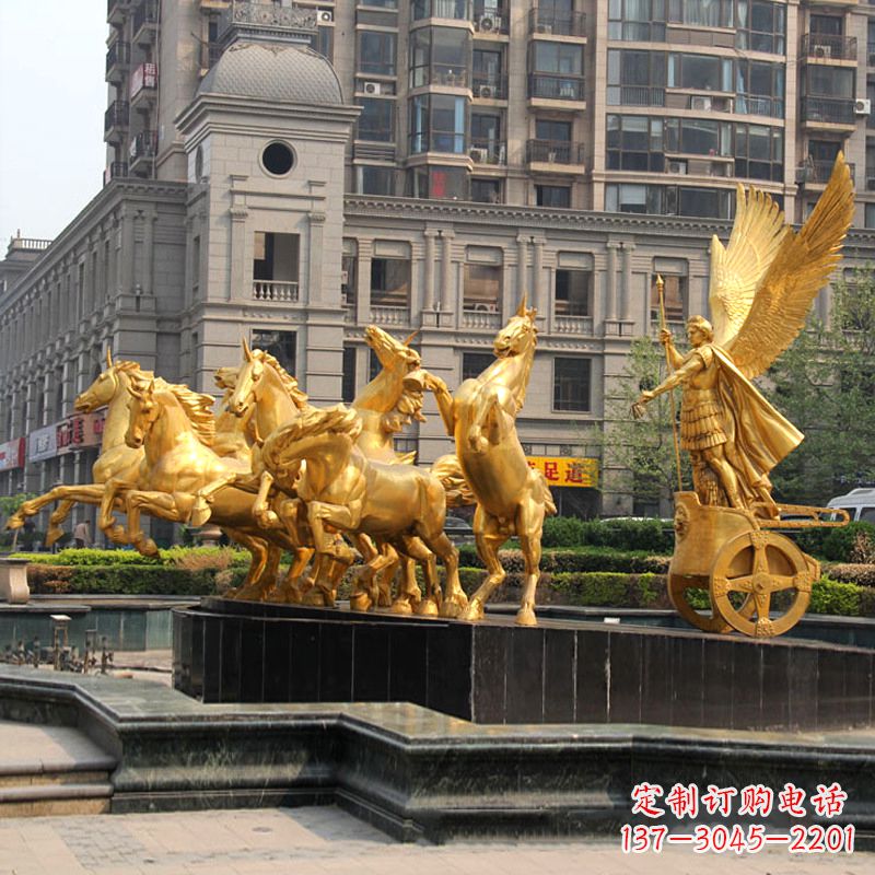 辽阳小区大门阿波罗战车鎏金景观铜雕