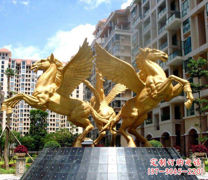 辽阳小区飞马三匹马景观铜雕
