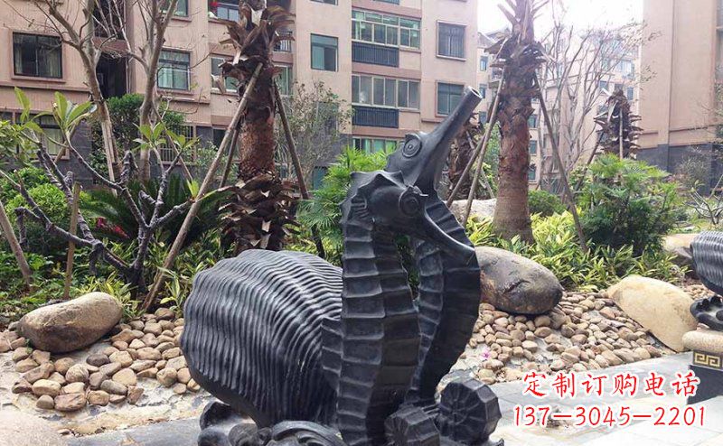 辽阳小区海马动物玻璃钢仿铜雕塑