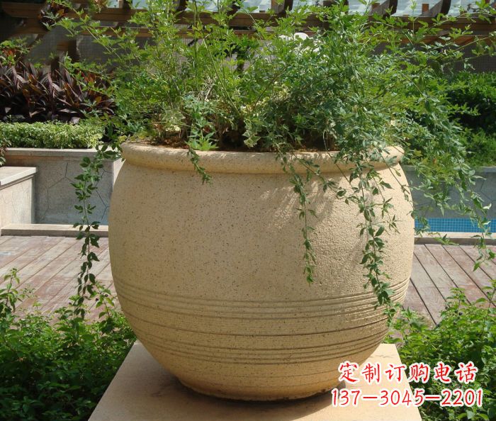 辽阳小区景观大理石花盆石雕 (2)