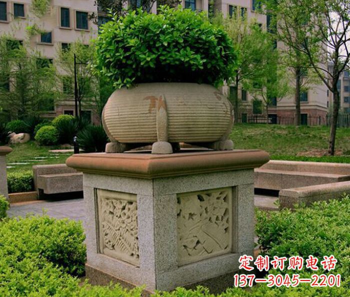 辽阳小区景观大理石花盆石雕 (3)