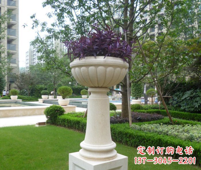 辽阳小区景观汉白玉花盆石雕 (2)