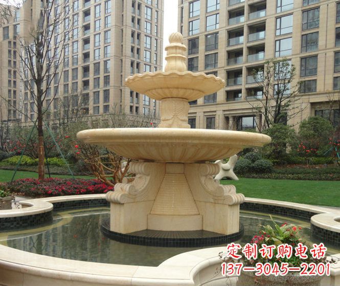 辽阳小区景观晚霞红多层喷泉石雕 (3)