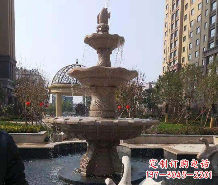 辽阳小区景观晚霞红鲤鱼石雕喷泉