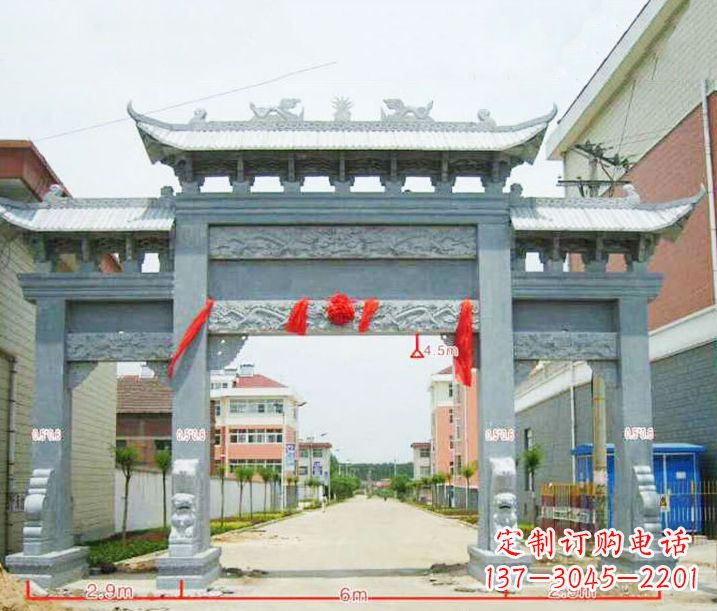 辽阳小区三门牌坊石雕