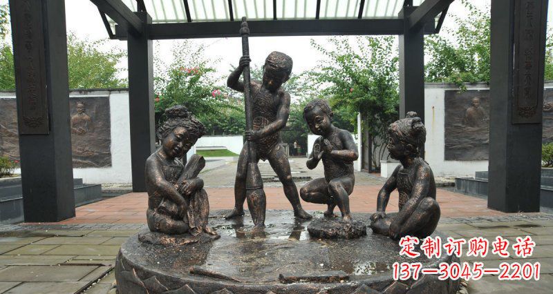 辽阳写毛笔字的小孩小品铜雕