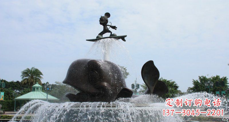 辽阳游乐园鲸鱼喷泉和米老鼠景观铜雕