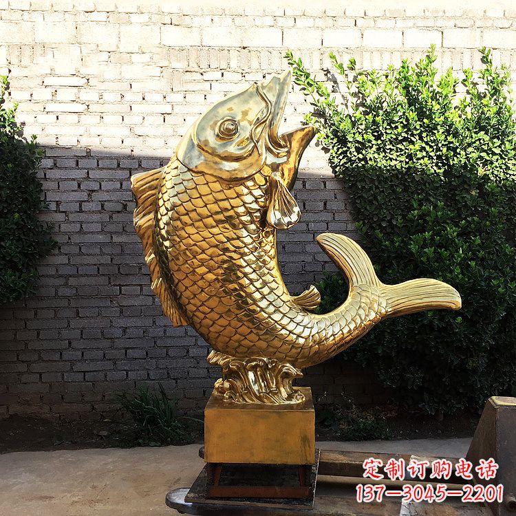辽阳鱼跃景观铜雕-纯铜铸造企业商场动物雕塑摆件