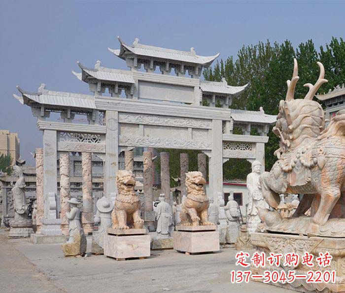 辽阳园林仿古三门牌坊石雕