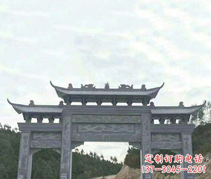 辽阳园林仿古三门石牌坊景观石雕