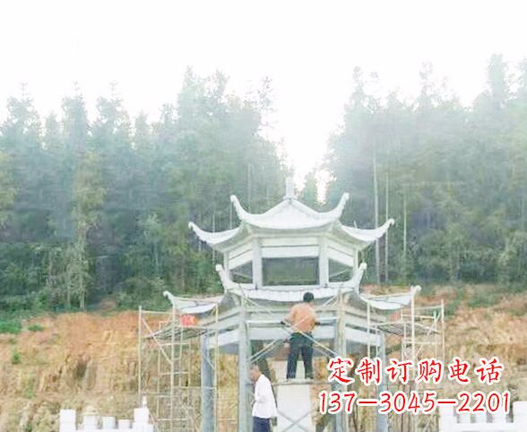 辽阳园林仿古双层石凉亭景观石雕 (2)