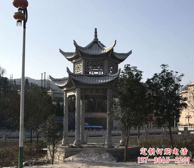 辽阳园林仿古双层石凉亭景观石雕 (4)