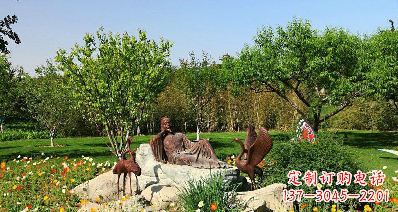 辽阳园林古代人物仙鹤景观铜雕