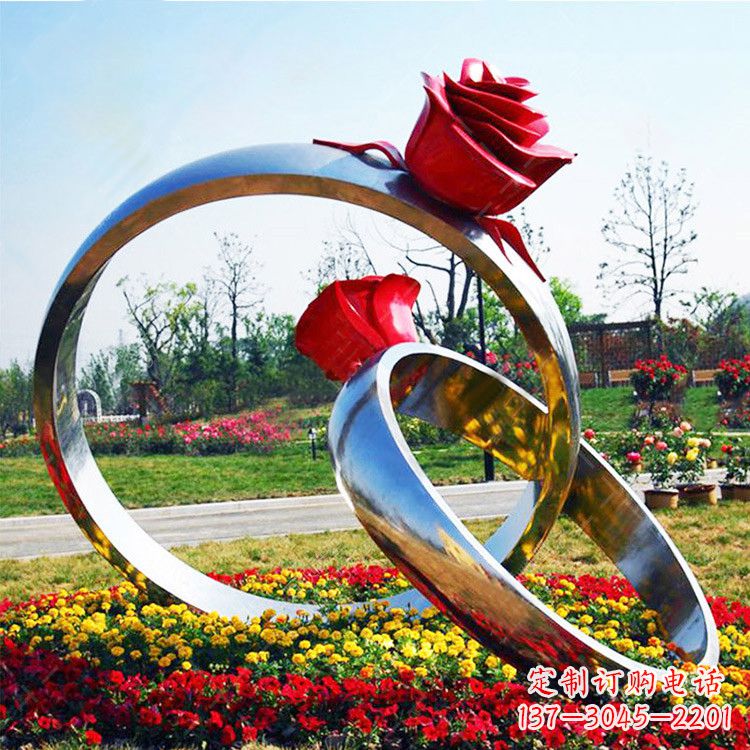 辽阳园林花丛不锈钢玫瑰花戒指雕塑