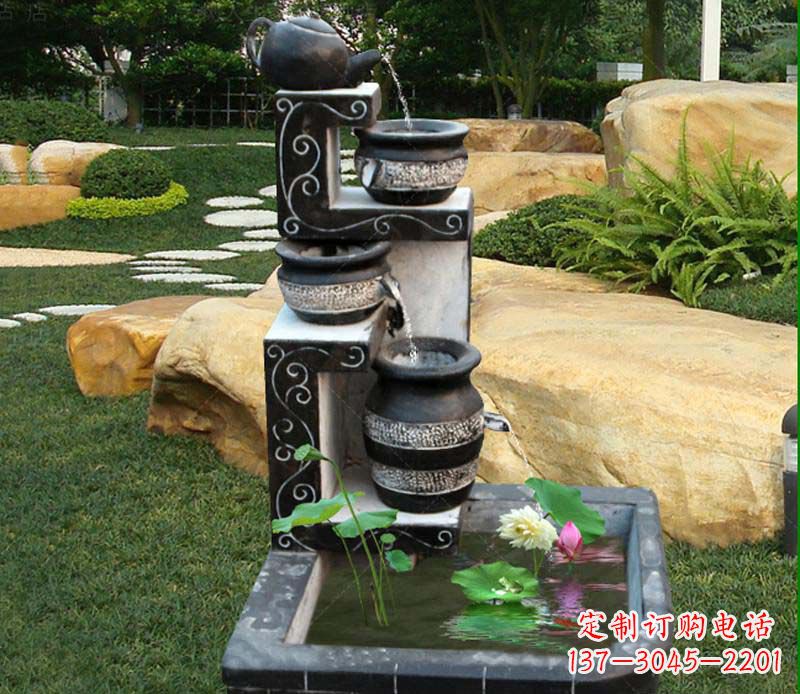 辽阳园林景观茶壶流水池石雕