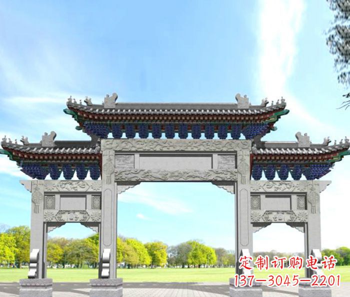辽阳园林景观仿古三门石牌坊