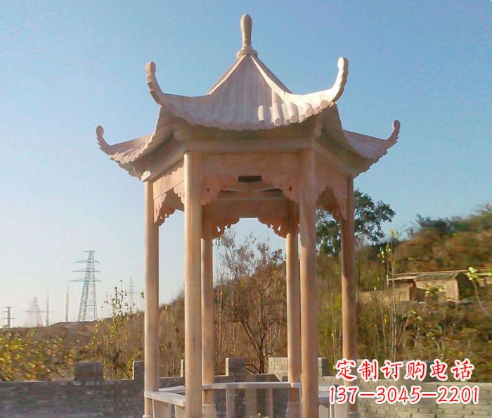 辽阳园林景观晚霞红单层石雕凉亭