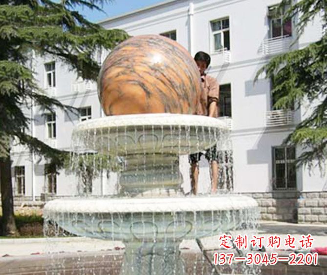 辽阳园林景观晚霞红风水球喷泉石雕 (2)