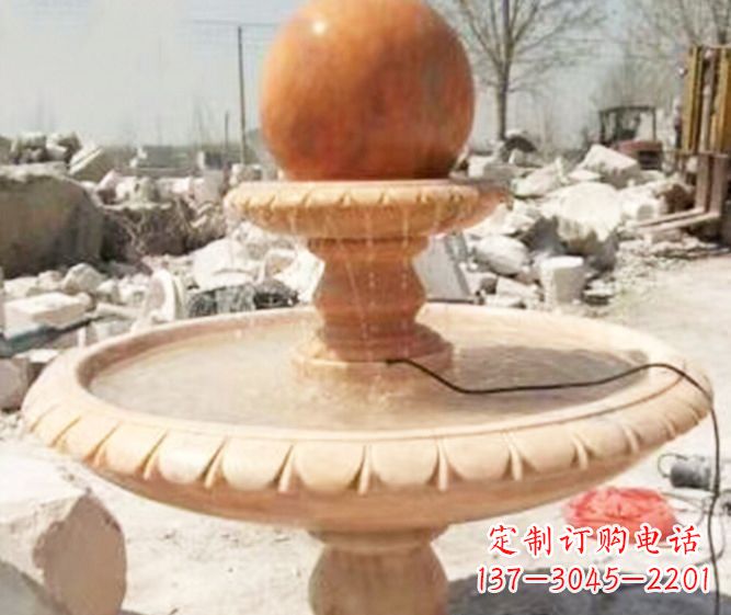 辽阳园林景观晚霞红风水球喷泉石雕 (3)