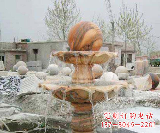 辽阳园林景观晚霞红风水球喷泉石雕