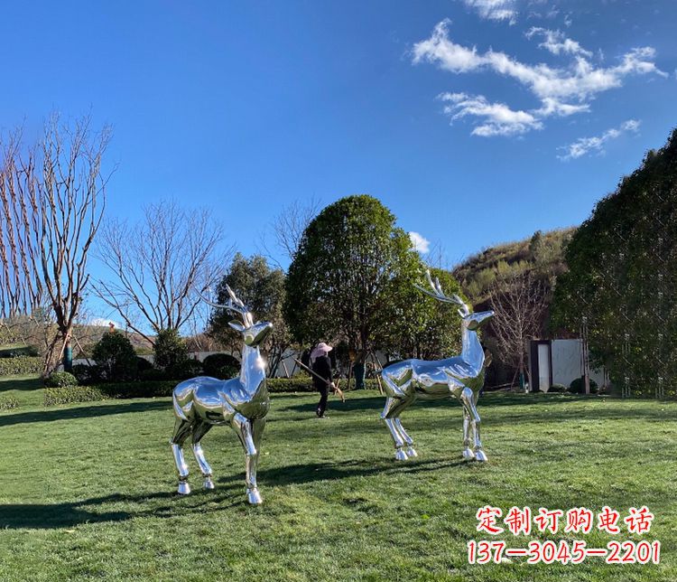 辽阳园林镜面不锈钢梅花鹿雕塑