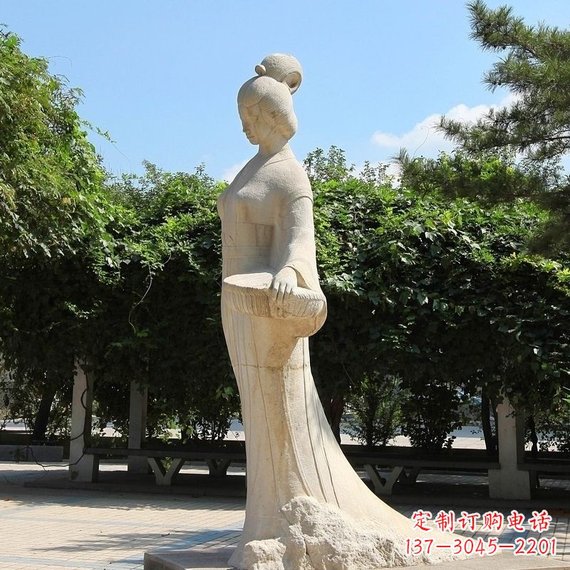 辽阳园林历史人物著名美女秦罗敷砂岩石雕塑像