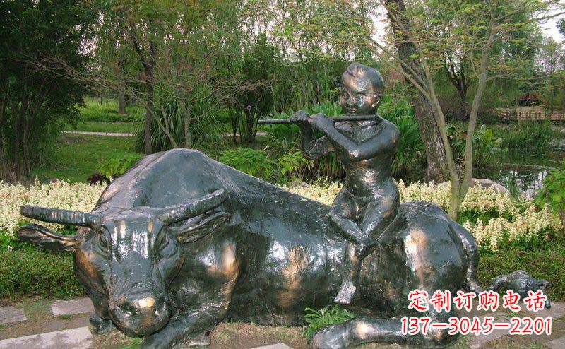 辽阳园林牧童牛景观铜雕