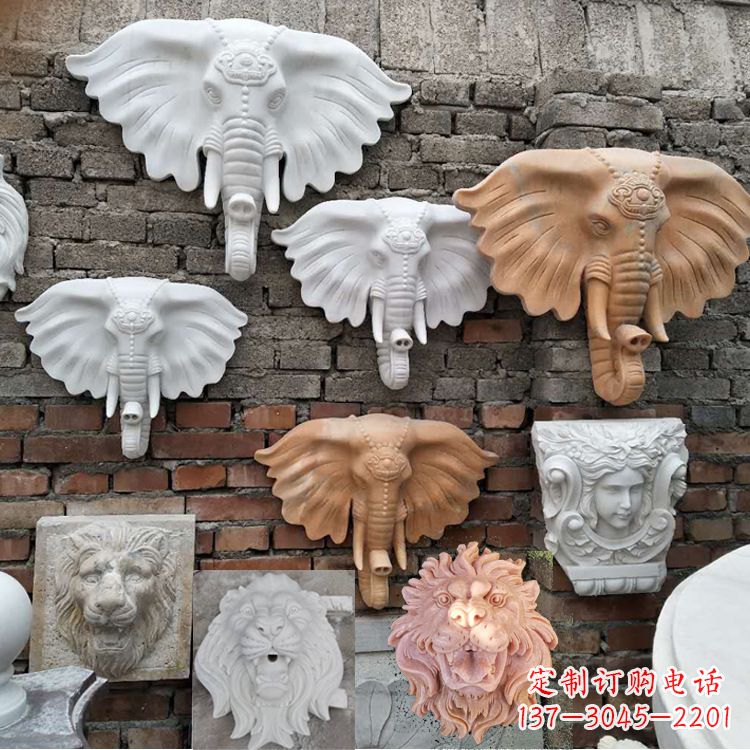 辽阳园林喷水壁挂大象头部雕塑