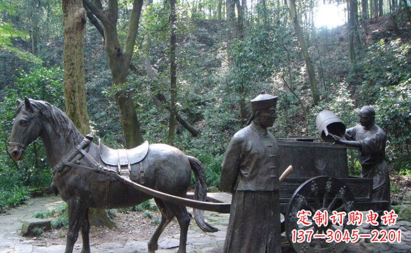 辽阳园林清朝士兵和马车小品铜雕