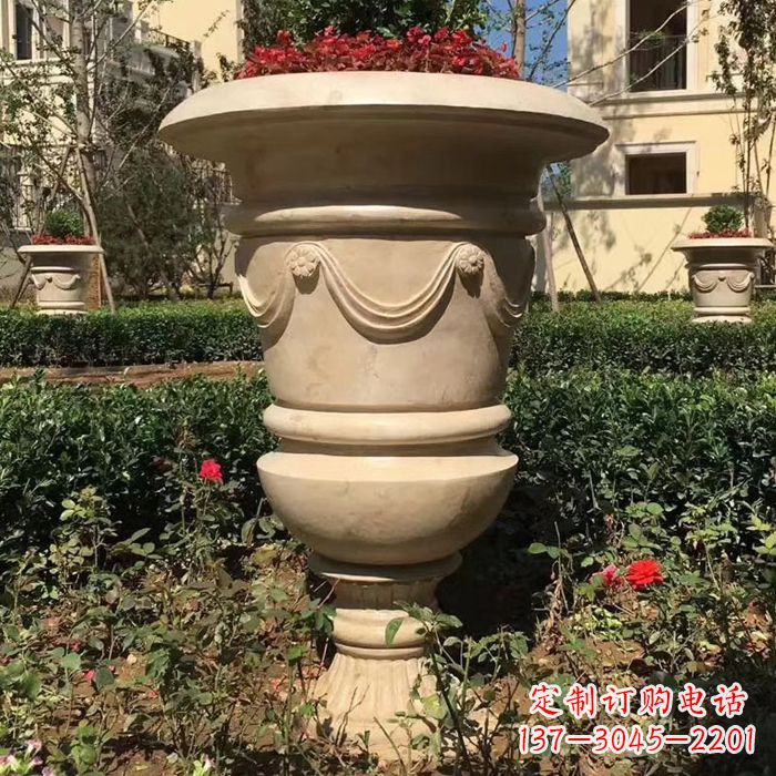 辽阳园林砂岩石雕花盆