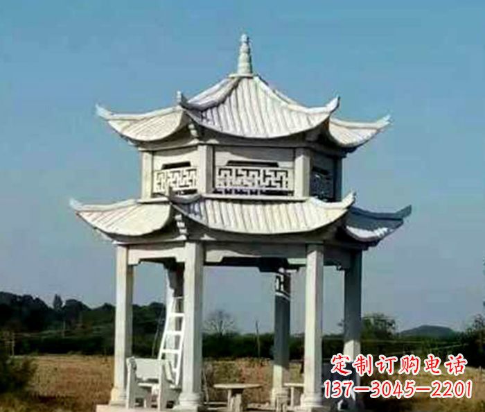 辽阳园林双层石雕凉亭 (2)