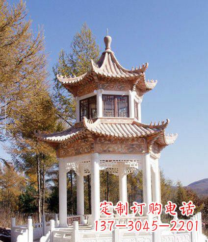 辽阳园林双层石凉亭景观石雕 (2)