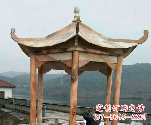 辽阳园林晚霞红单层石凉亭景观石雕