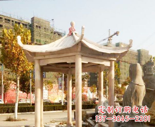 辽阳园林晚霞红单层凉亭景观石雕