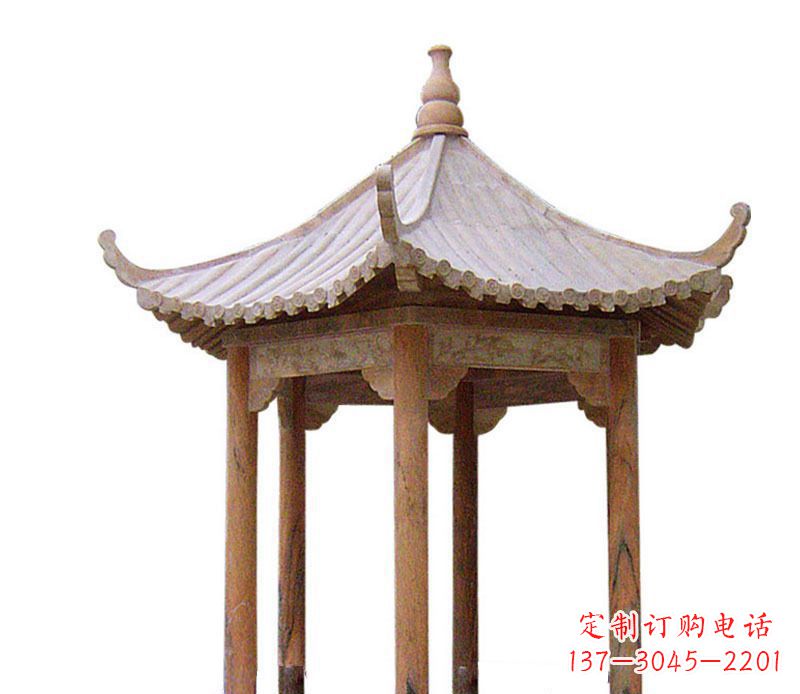 辽阳园林晚霞红六角石凉亭景观石雕 (2)