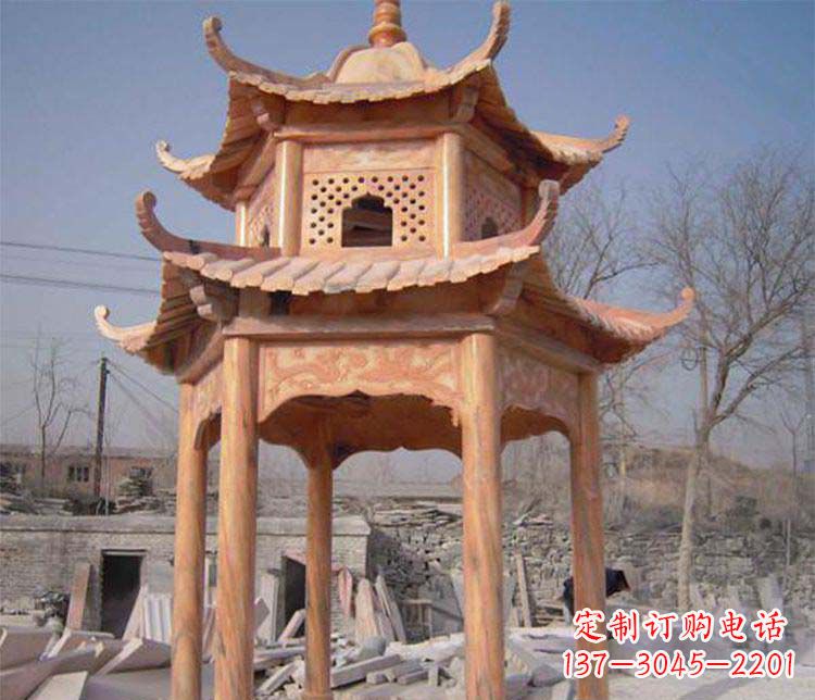 辽阳园林晚霞红石凉亭景观石雕
