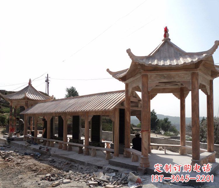 辽阳园林晚霞红长廊凉亭景观石雕