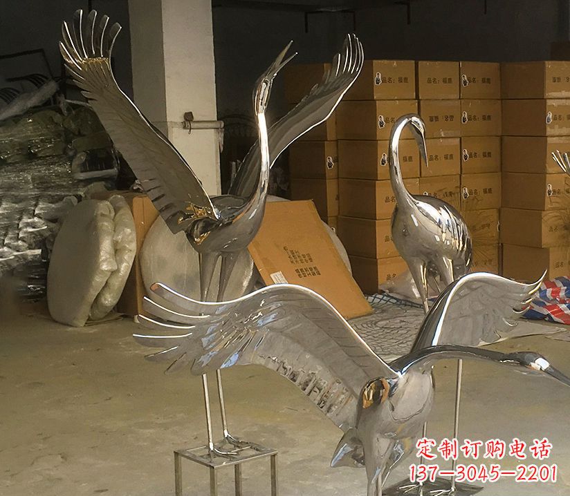 辽阳园林云中仙鹤不锈钢雕塑