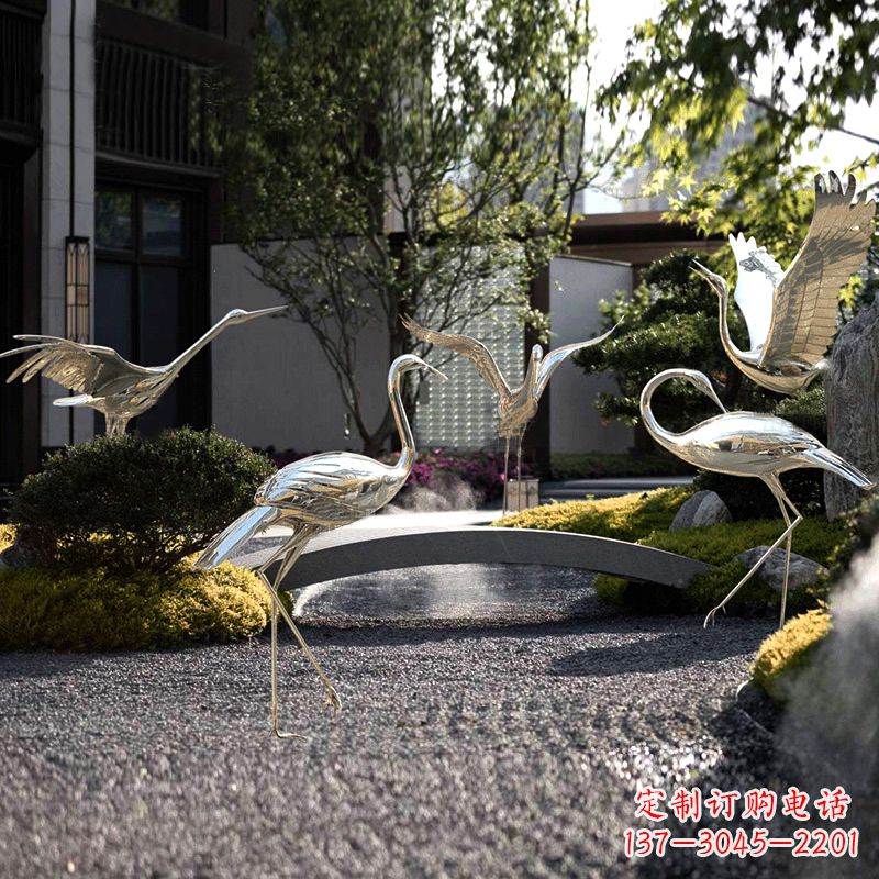 辽阳园林装饰仙鹤不锈钢雕塑