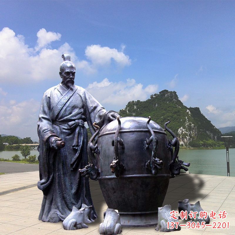 辽阳张衡地动仪地震仪雕塑-玻璃钢仿铜历史名人情景雕塑