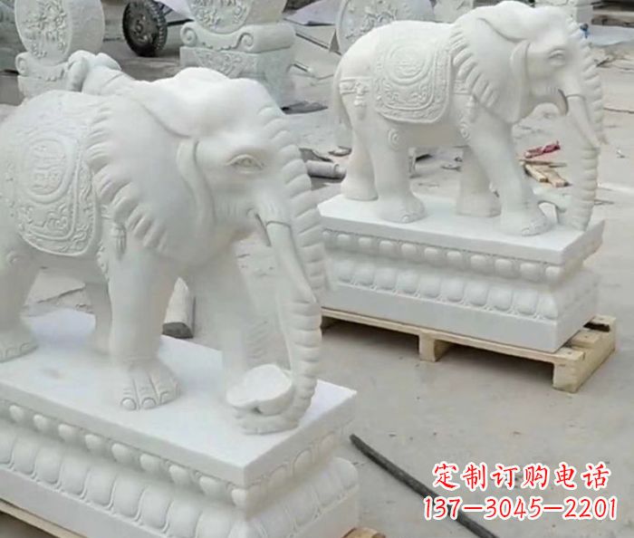 辽阳招财动物汉白玉大象石雕 (2)