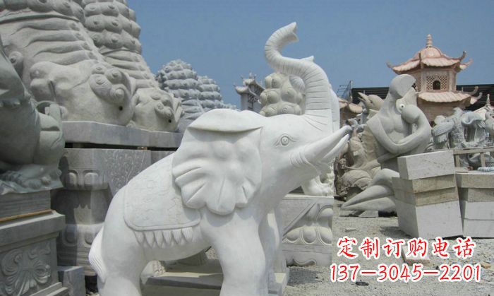 辽阳招财动物汉白玉长鼻小象石雕