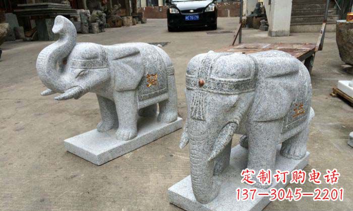 辽阳招财进宝芝麻灰大象石雕 (2)